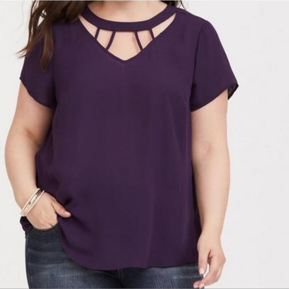Torrid Purple Georgette Cage Detail Blouse Top 4x
